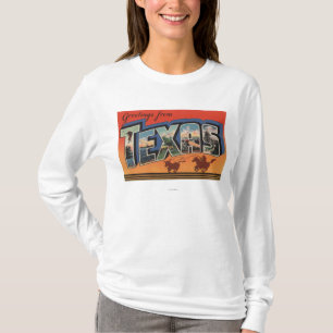 Große Buchstabe-Szenen Texas (Cowboy, der Stier T-Shirt