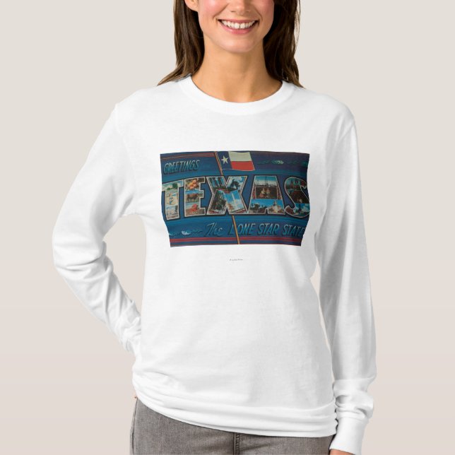 Große Buchstabe-Szenen Texas (Einzig-Stern Flagge) T-Shirt (Vorderseite)