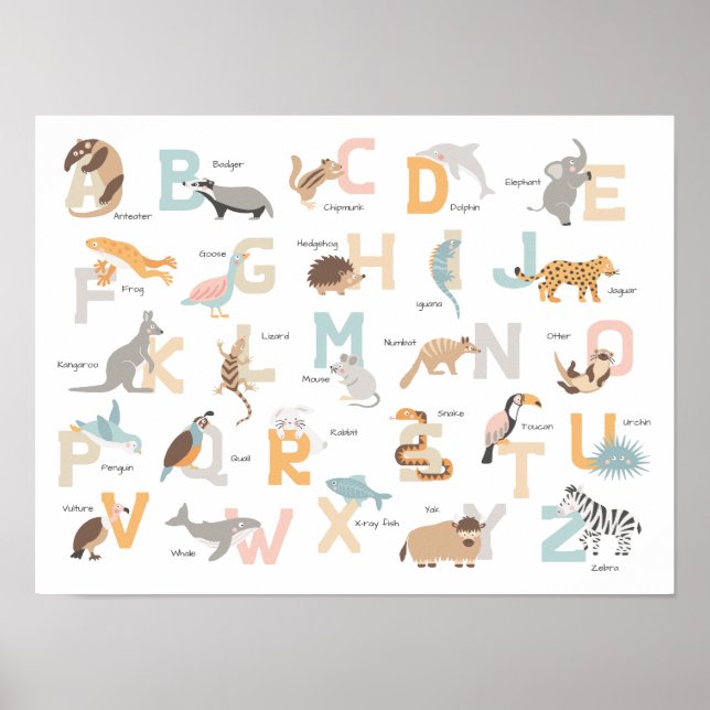 Große Buchstaben Tieralphabeten Kinder Poster (Vorne)