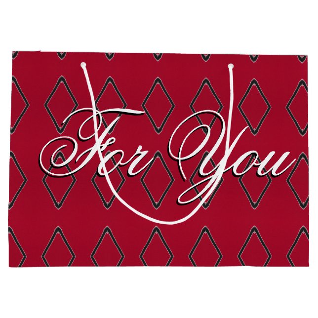 Große Buggundy Diamond Design Papiergeschenktasche Große Geschenktüte (Rückseite)