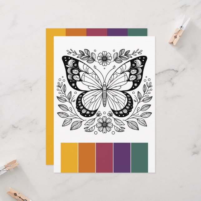 Große Butterfly Farbkarten Kunst-Therapie Einladung (Vorderseite/Rückseite Beispiel)