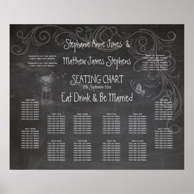GROSSE CHALKBOARD MASON JAR SITZPLATTE POSTER (Vorne)