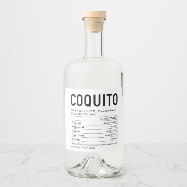 Große Coquito-Nährwertinformationen Fakten Alkoholflaschenetikett (Vorderseite)