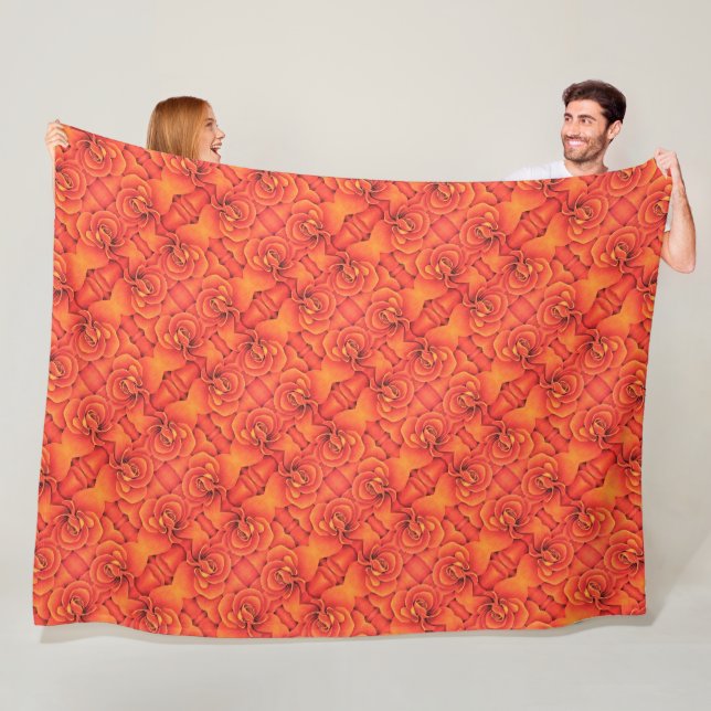 Grosse couverture en polaire Orange Motif Begonia (En situation)