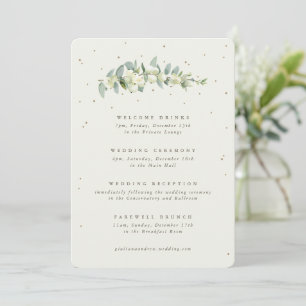Große Creme-Schneebeere + Eukalyptus Hochzeitsplan