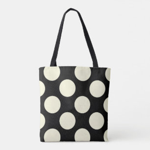 Große cremefarbene Polka zeigt Kreise auf schwarz Tasche