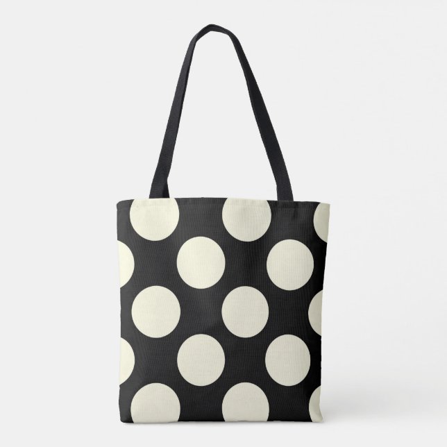 Große cremefarbene Polka zeigt Kreise auf schwarz Tasche (Rückseite)