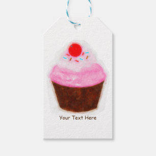 Große Cupcake- und Kirsch-Wasserfarben-Partygesche Geschenkanhänger