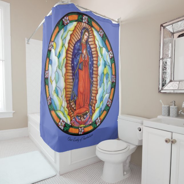 Große Dame des Blauen Duschvorhangs von Guadalupe Duschvorhang (Beispiel)