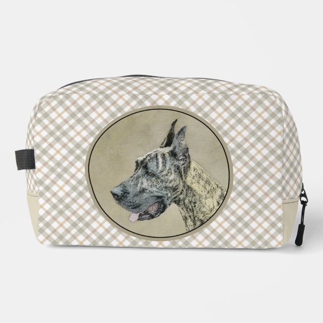 Große Dan-Malerei Brindle Original Hunde Kunst Waschbeutel (Vorderseite)