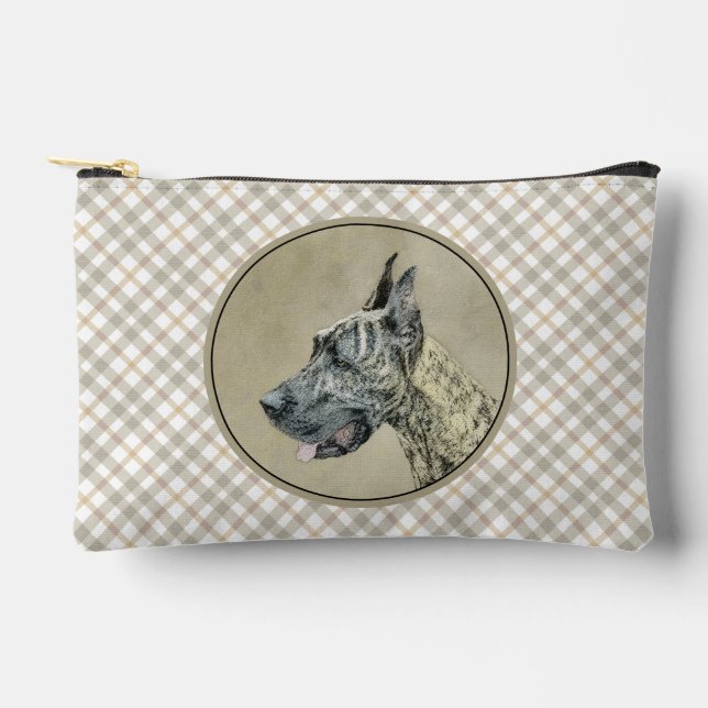 Große Dan-Malerei Brindle Original Hunde Kunst Zubehörtasche (Vorderseite)
