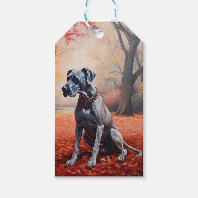 Große Däne im Herbstausfall Inspiriert Geschenkanhänger (Vorderseite)