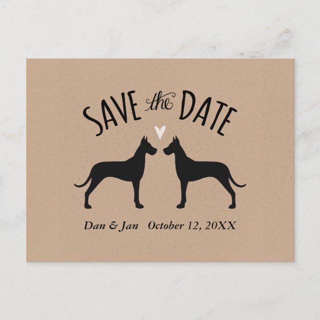 Große Dane-Silhouetten Hochzeiten speichern das Da Ankündigungspostkarte (Vorderseite)
