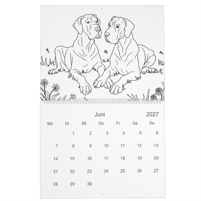 Große Dänische 18-Monate-Färbung Personalisiert Kalender (Jun 2027)