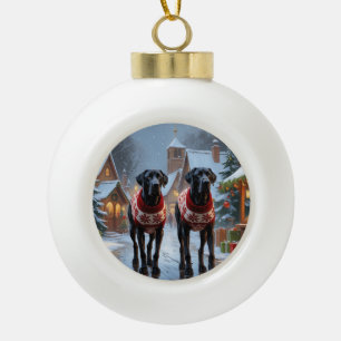 Große Dänische Hunde Weihnachten Schnee Urlaub Keramik Kugel-Ornament