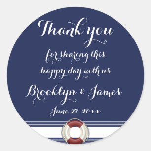 Große Dankbarkeit Blue Nautical Wedding Stickers