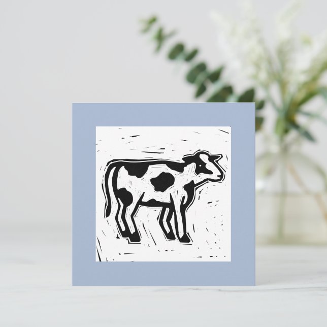 Große Druckerei Schwarz-Weiß Kuh Print Blau Mitteilungskarte (Stehend Vorderseite)