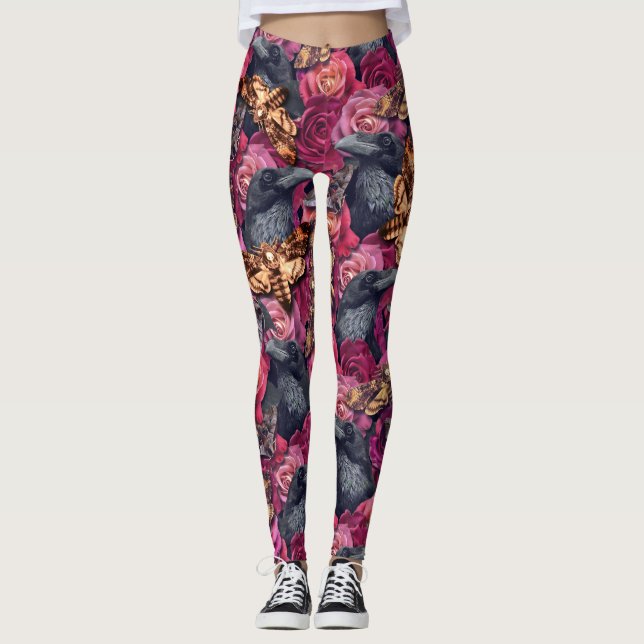 Große dusky Tod Kopf Hawk Moths Gothic Raven Leggings (Vorderseite)