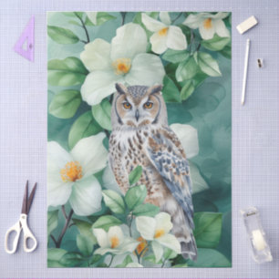 Große elegante Aquarell-Eule und Jasmin-Decoupage Seidenpapier