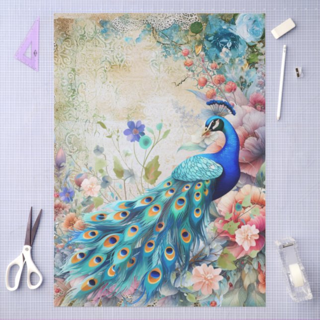 Große elegante Pfaue & Florals Dekoupage Seidenpapier (Basteln)