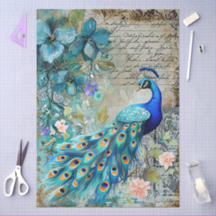 Große elegante Pfaue, Florals & Script Decoupage Seidenpapier