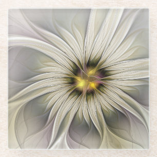Große Elfenbein-Blume, abstrakte moderne fraktale Glasuntersetzer