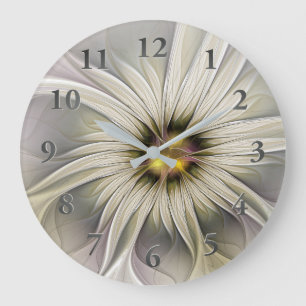 Große Elfenbein-Blume, abstrakte moderne fraktale  Wanduhr