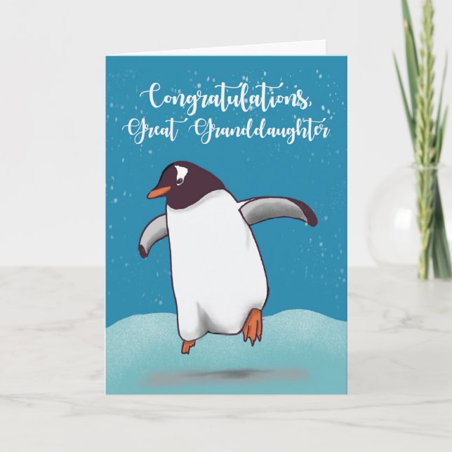 Große Enkelin Herzlichen Glückwunsch Pinguin Jumpi Karte (Vorderseite)