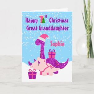 Große Enkeltochter 1. Weihnachtsdinosaurier Lila Karte