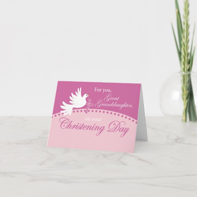 Große Enkeltochter Christening Dove on Pink Karte (Vorderseite)