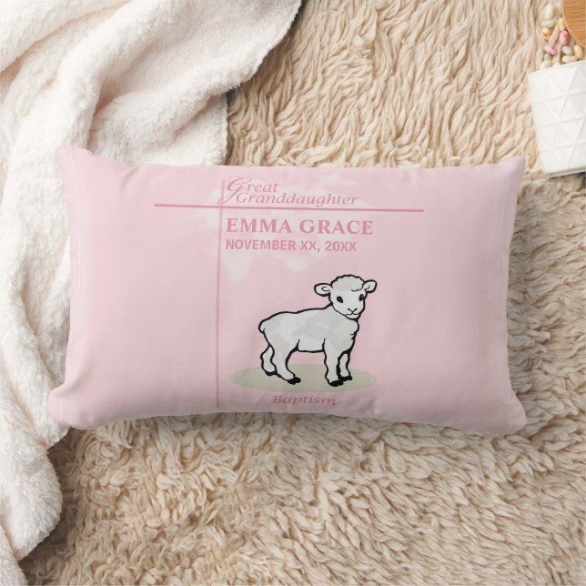 Große Enkeltochter Taufe Pink Girl Lamb Lendenkissen (Decke)