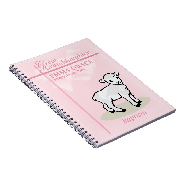 Große Enkeltochter Taufe Pink Girl Lamb Notizblock (Rechte Seite)