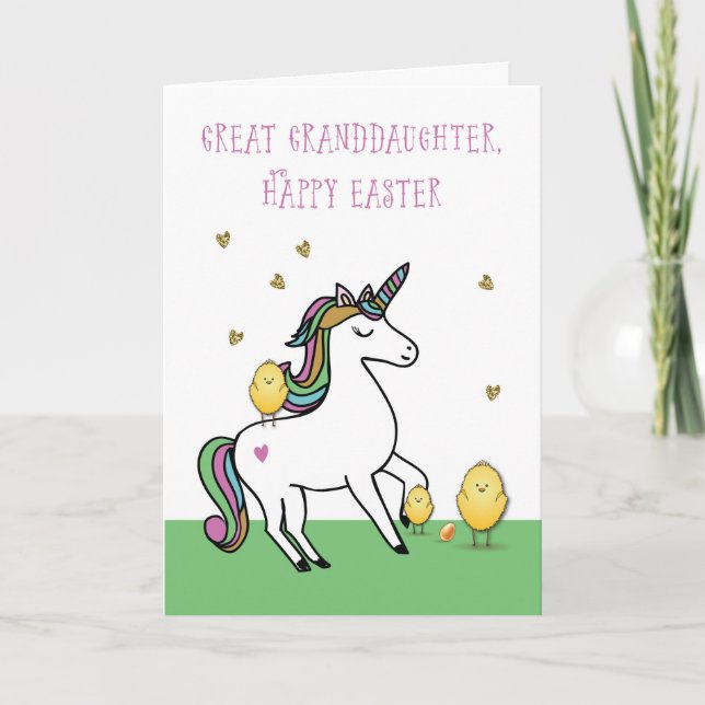 Große Enkeltochter Unicorn Osterwünsche/ Küken Karte (Vorderseite)