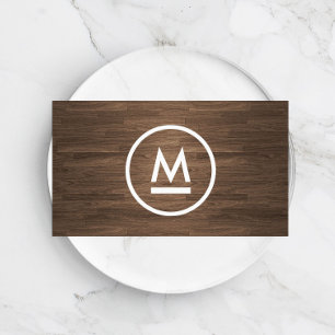 Große erste moderne Monogramm auf braunem Holz Visitenkarte