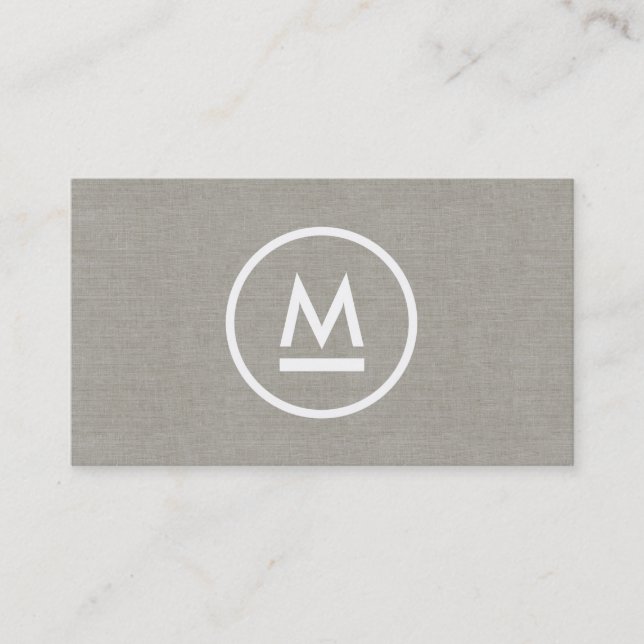 Große erste moderne Monogramm auf Taupe Linen Visitenkarte (Vorderseite)
