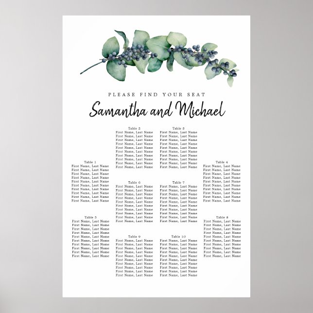 Große Eukalyptus Berry 10-Tisch-Sitzkarte Poster (Vorne)