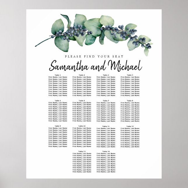 Große Eukalyptus Berry 14-Tisch-Sitzkarte Poster (Vorne)