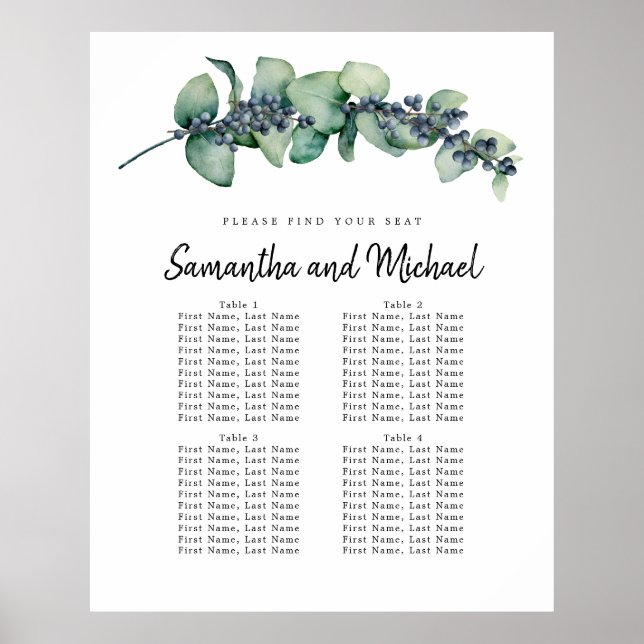 Große Eukalyptus Berry 4-Tisch-Sitzkarte Poster (Vorne)