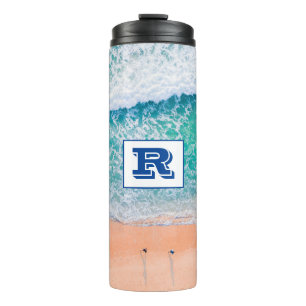 Große, feine blaue Monogramm, Strand-Szene Thermosbecher
