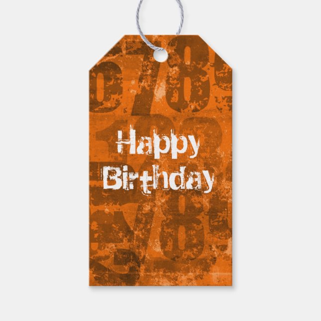 Große fette Zahlen auf braune Orangentextur Geburt Geschenkanhänger (Vorderseite)