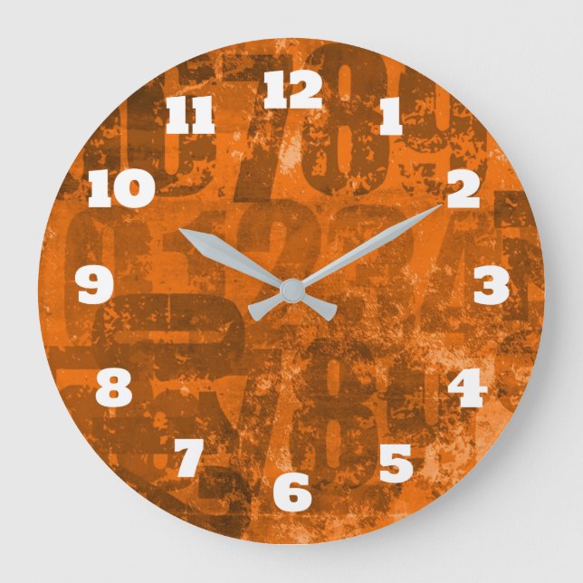 Große fette Zahlen auf brauner Orangengrunge Textu Wanduhr (Vorderseite)