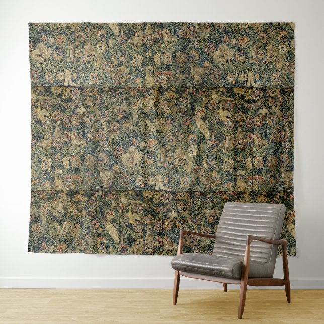 Grosse Feuille Verdure & Animaux Tapisserie Renais (En situation (horizontale))