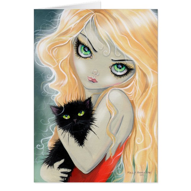 Grosse fille aux yeux avec carte de chat noir (Devant)