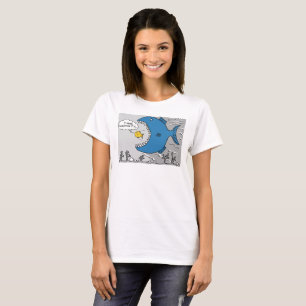 Große Fische, die kurz davor sind, einen kleineren T-Shirt