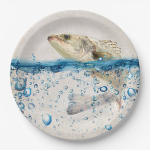 Große Fische springen aus blauem Wasser Pappteller