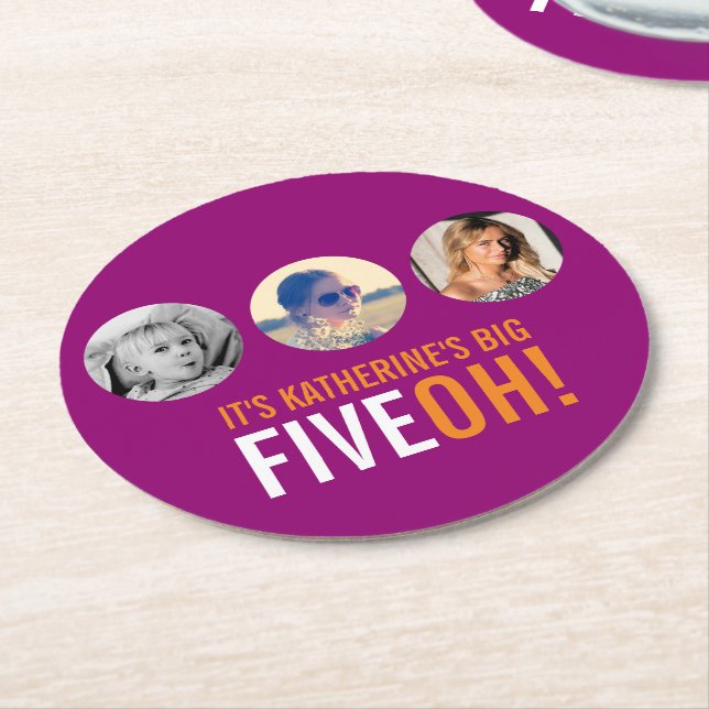 GROSSE FIVEOH! 50 Name- und Bildvorlagen-Untersetz Runder Pappuntersetzer (Angewinkelt)