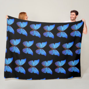 Große Fleece Blanket Blau Schmetterlinge/Schwarz