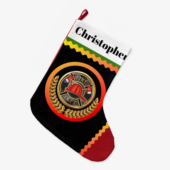 Große Fleece Feuerwehrmann Weihnachts-Strumpf Großer Weihnachtsstrumpf (Vorderansicht (hängend))