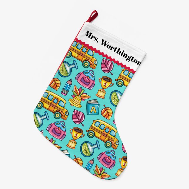 Große Fleece Lehrerin Weihnachten Strumpf Großer Weihnachtsstrumpf (Vorderansicht (hängend))