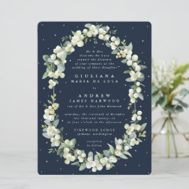 Große formelle Navy-Snowberry + Eukalyptus-Hochzei Einladung